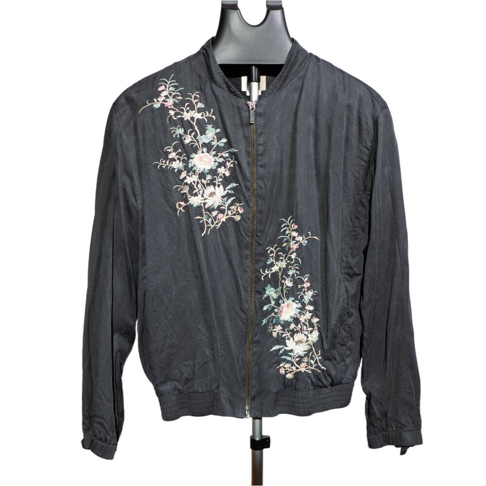 Floral Embroidered Bomber Jacket